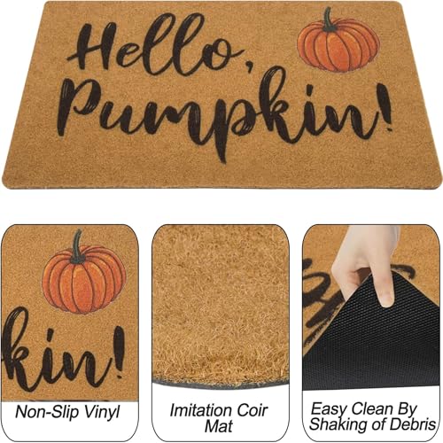 IZUS HelloPumpkin WelcomeDoormats NonSlip Coir EntranceMat FallHarvestFestival FrontDoorMat PorchRugs HomeDecor 17x29inch - Image 3