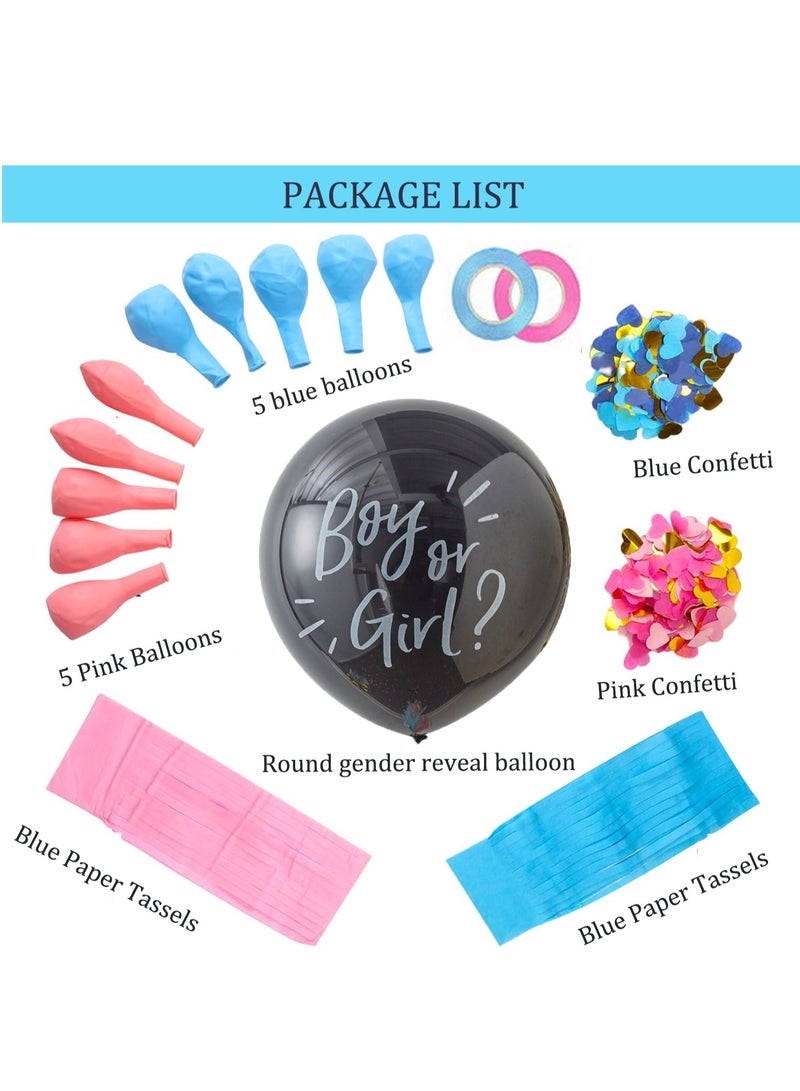 Giant Gender Reveal Balloon Kit, 1 piece 36" black balloon with blue pink tassel and heart confetti for baby shower - Image 4