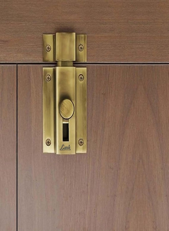 Link 4 inch Heavy Duty Door Security Lock Tower Bolt (100 MM) for, Baby Latch, Home, Bathroom, Kitchen, Office | Slide Bolt Lock with Thumb Turn | Antique Barss | Rustproof Toilet Door Latch - Image 5
