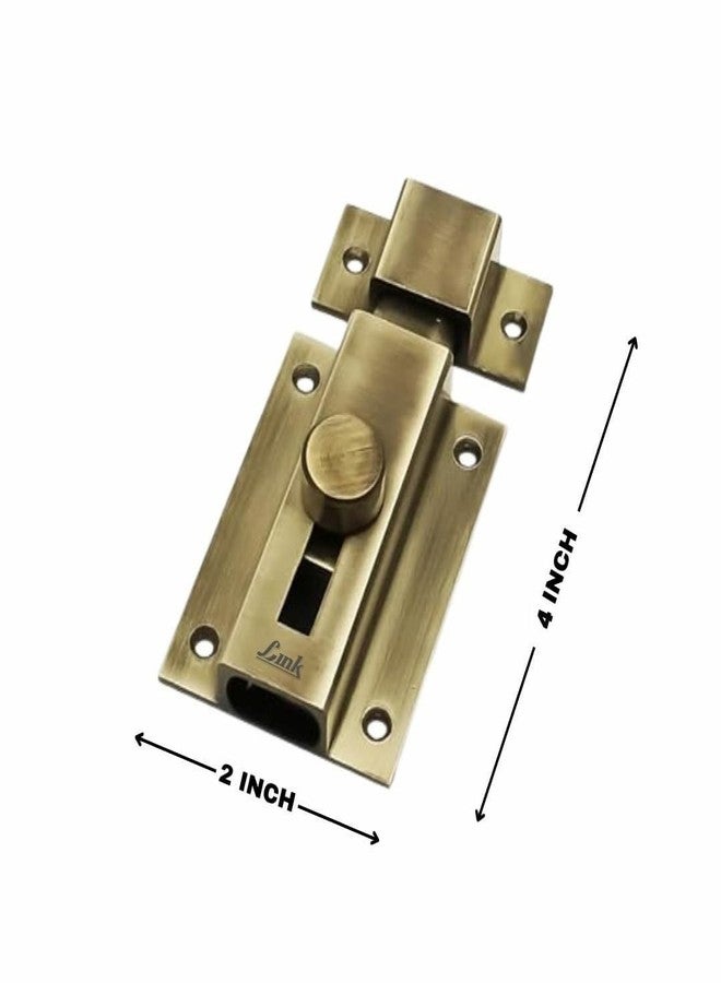 Link 4 inch Heavy Duty Door Security Lock Tower Bolt (100 MM) for, Baby Latch, Home, Bathroom, Kitchen, Office | Slide Bolt Lock with Thumb Turn | Antique Barss | Rustproof Toilet Door Latch - Image 3