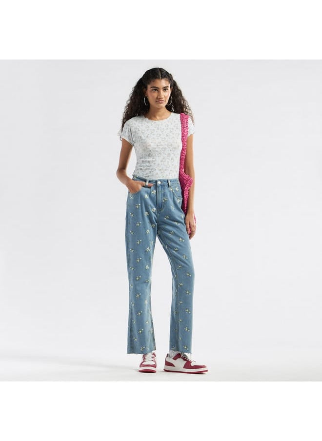 FAV All-Over Floral Detail Crew Neck T-shirt with Short Sleeves  - Image 2