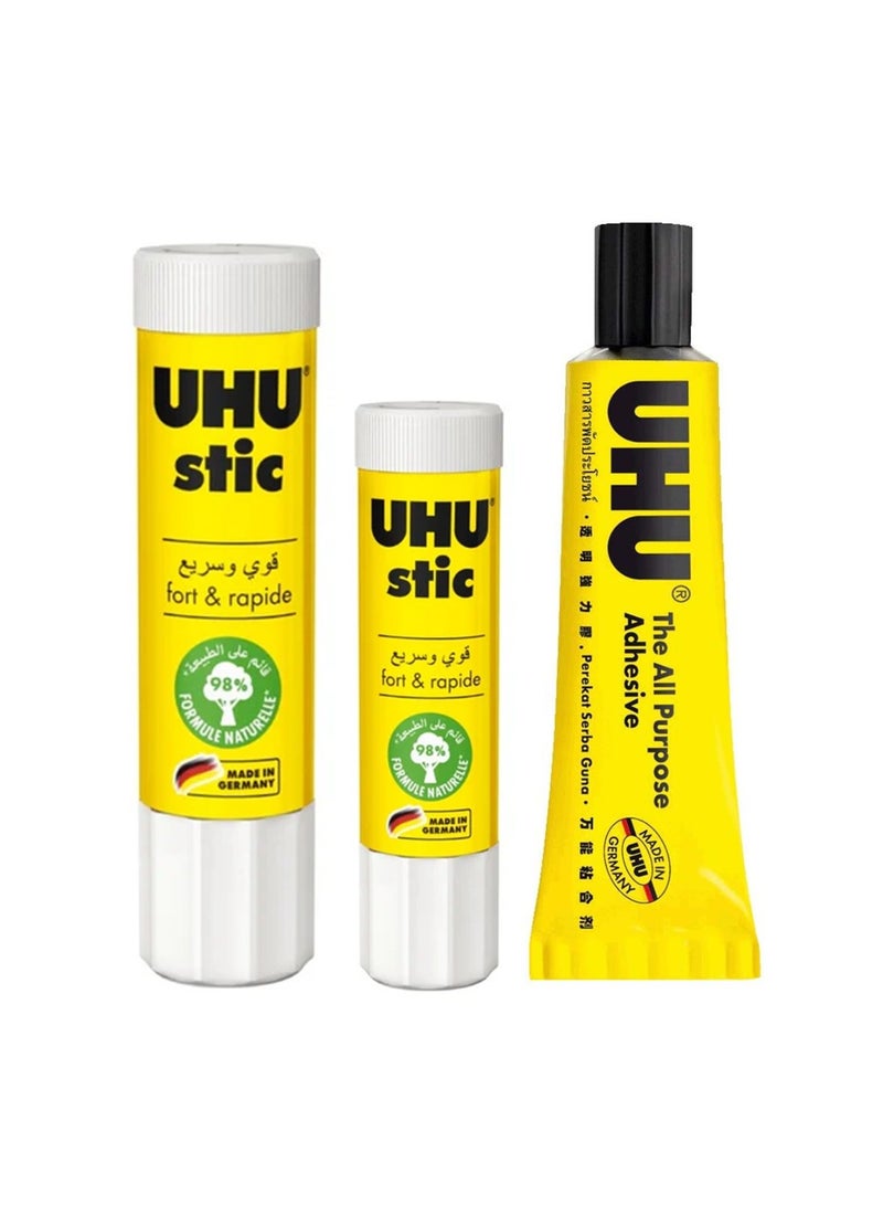 UHU Glue Value Pack With Two Glue Sticks And One All Purpose Clear Glue