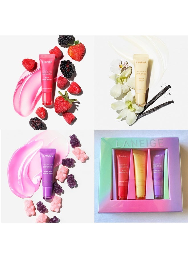 لانيج مجموعة ميني ليف جلوي المكونة من 3 قطع تشمل التوت ، والدب الصمغي ، والفانيليا للحصول على شفاه ناعمة وناعمة ومتوهجة - Image 2
