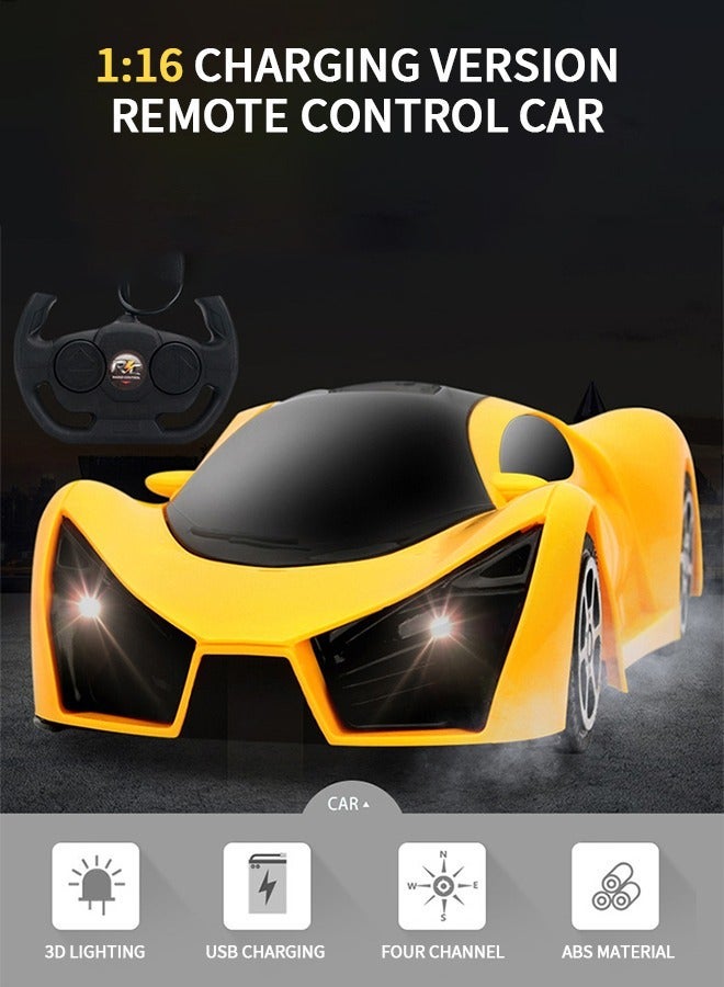 جرويك USB قابلة لإعادة الشحن سيارات التحكم عن بعد - 1:16 سيارة سيارة نموذجية لعبة سباق رياضية كهربائية ، سيارة RC 2.4 جيجا هرتز مع ضوء للأطفال والكبار والفتيات والفتيان أفكار عطلة هدية - أصفر - Image 3