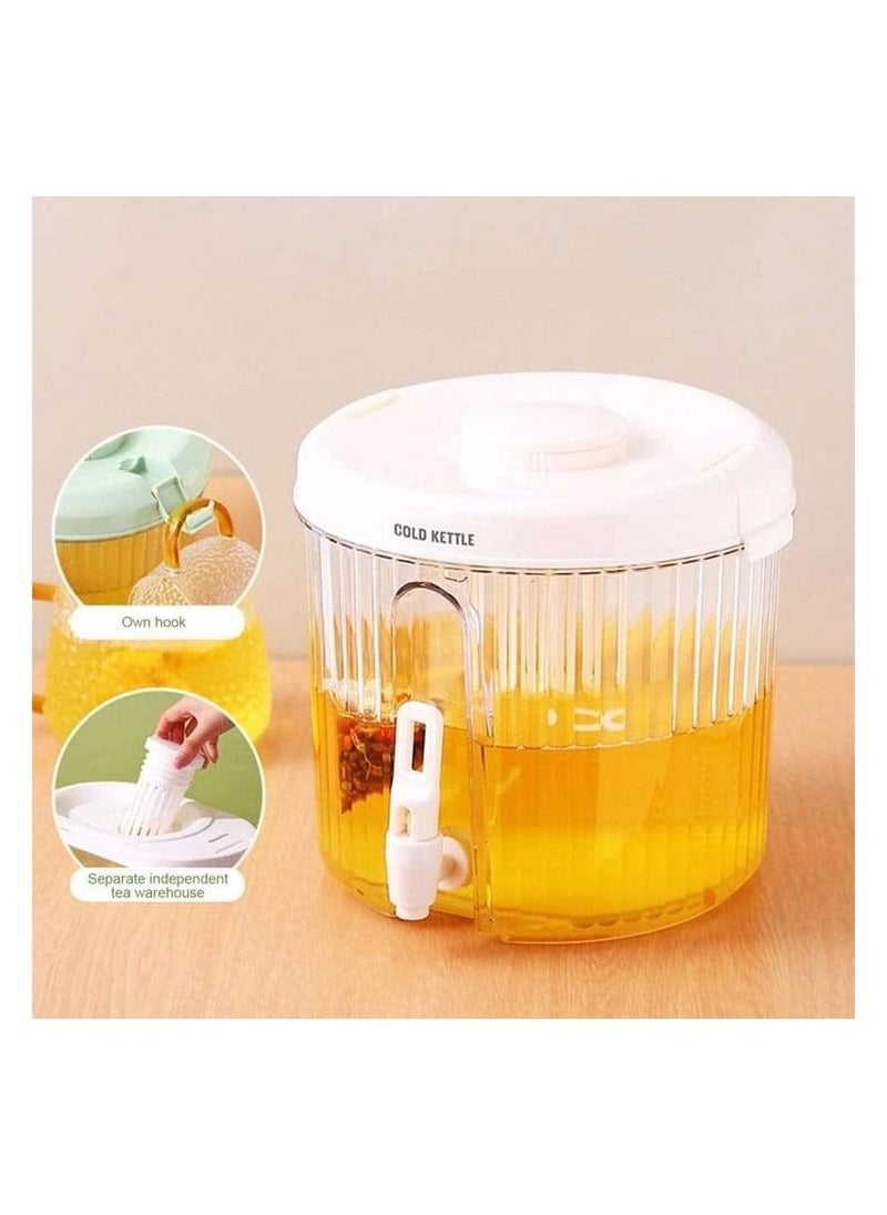 Water Beverage Dispenser Iced Lemonade Server with Tap Refrigerator Filter Cold Kettle with Faucet Juice Holder Container for Fridge Party