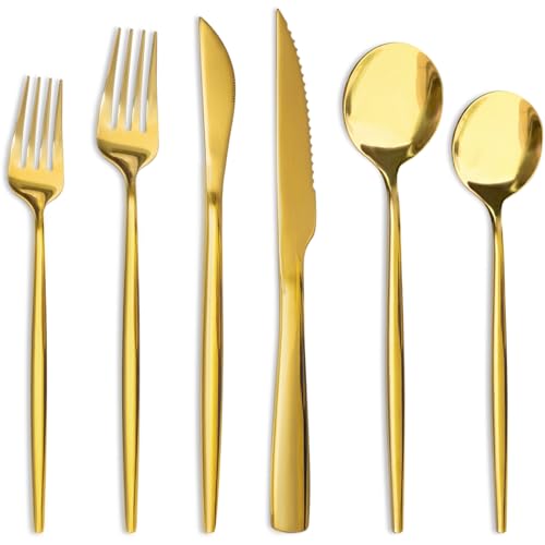 Astercook Silverware Set 48-Piece Gold Flatware Set with Steak Knives Food-Grade Stainless Steel Cutlery Set for 8 Mirror Polished Utensils Set for Home Kitchen Restaurant Mothers Day Gifts for Women - Image 1