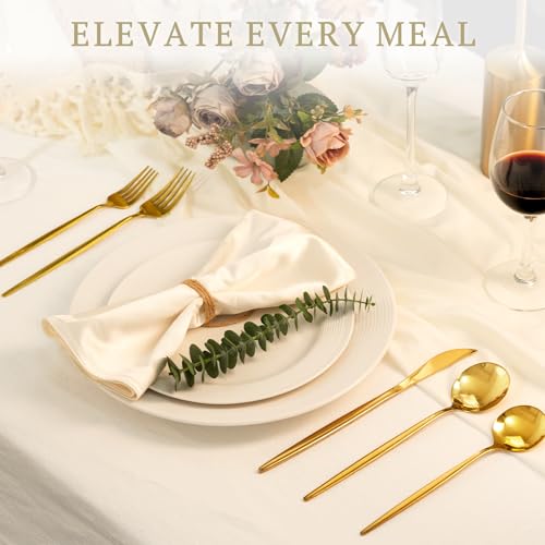 Astercook Silverware Set 48-Piece Gold Flatware Set with Steak Knives Food-Grade Stainless Steel Cutlery Set for 8 Mirror Polished Utensils Set for Home Kitchen Restaurant Mothers Day Gifts for Women - Image 3