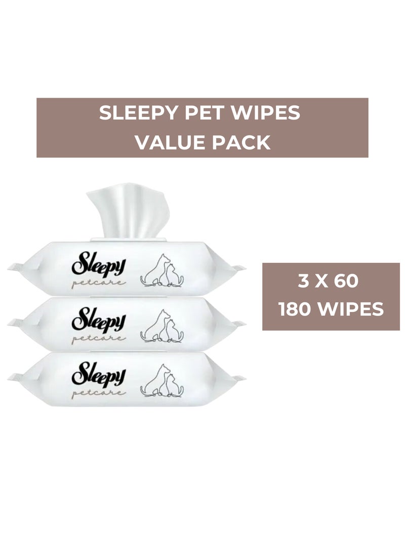 Sleepy - Sleepy Natural Bamboo Pet Wipes Value Pack - 60X3 / 180 Wipes- Gentle, pure, and eco-friendly care for your furry friend! - Image 1