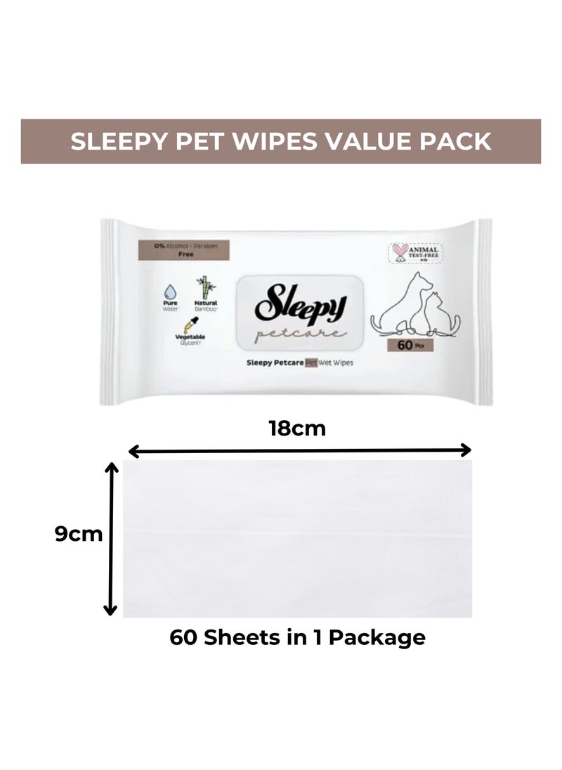Sleepy - Sleepy Natural Bamboo Pet Wipes Value Pack - 60X3 / 180 Wipes- Gentle, pure, and eco-friendly care for your furry friend! - Image 1