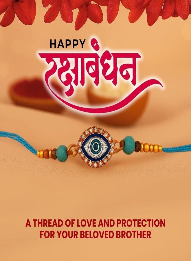 Sage Square Evil Eye Rakhi for Brother, Bhai with Roli Chawal | Raksha Bandhan | Designer Beads, Stones, Decorative Work | Stylish Handcrafted Rakhi Gifting for Sibling Festival Celebration (Type 5) - Image 5