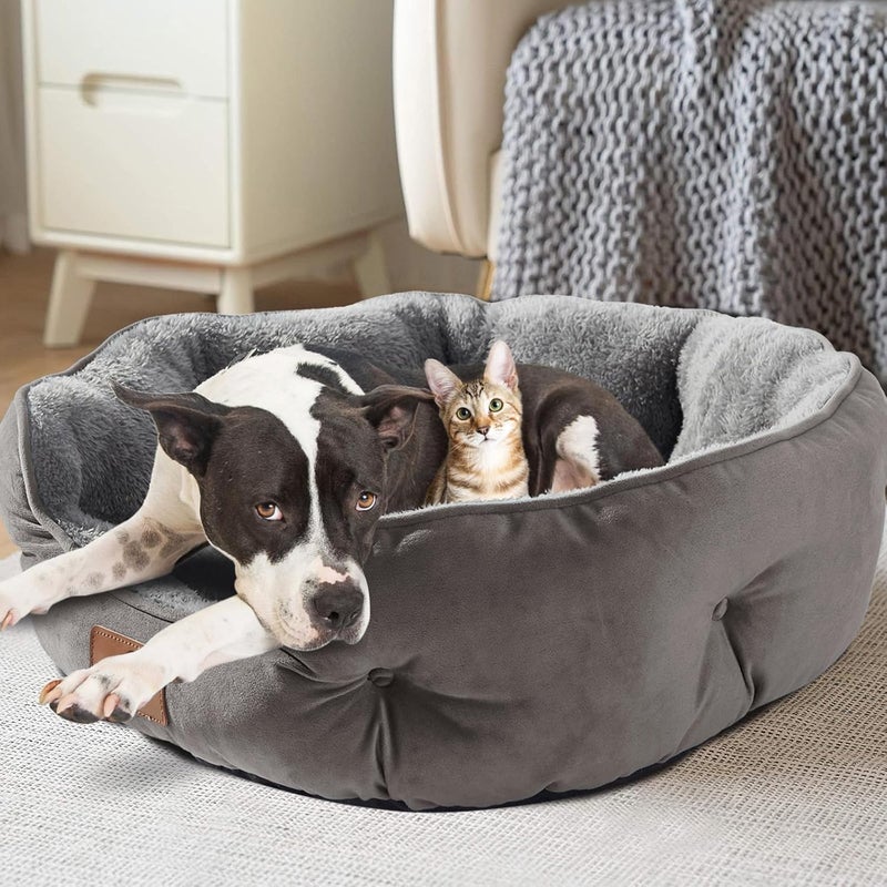 Asvin Large Dog Bed for Large Dogs, Cat Beds for Indoor Cats, Pet Bed for Puppy and Kitty, Extra Soft & Machine Washable with Anti-Slip & Water-Resistant Oxford Bottom, Grey, 35 inches - Image 2