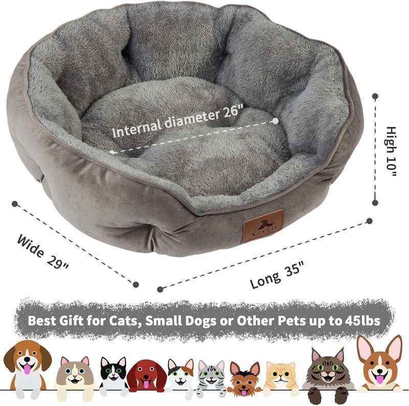 Asvin Large Dog Bed for Large Dogs, Cat Beds for Indoor Cats, Pet Bed for Puppy and Kitty, Extra Soft & Machine Washable with Anti-Slip & Water-Resistant Oxford Bottom, Grey, 35 inches - Image 3