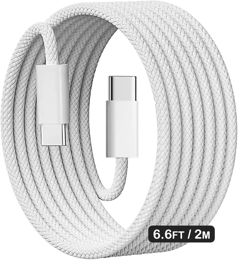 ONE TO FOUR USB C to USB C Cable 2 M, 60W Braided, Faster Charging Cord, Power Delivery PD Cable Type C, Compatible with iPhone 15/15 Pro/15 Plus/15 Pro Max,iPad Mini/Pro, MacBook Pro/Air, White - Image 1