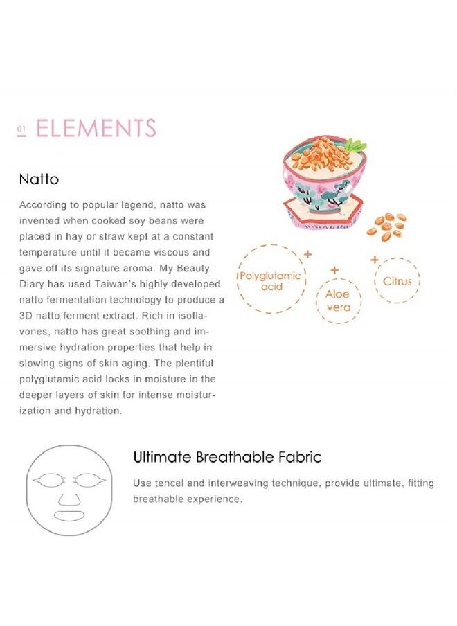 My Beauty Diary Natto Fermented Moisturizing Facial Mask, Instant Soothing Essence, Nutritious Protein Deep Hydrating Face Sheet Mask, Cream Serum for Aging and Mature Skin(8 Combo Pack)  - Image 2