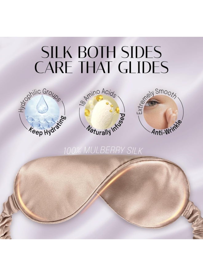 قناع نوم حريري للعين مع حزام مرن للنوم والسفر والقيلولة، غطاء ناعم للعين باللون البيج - Image 3