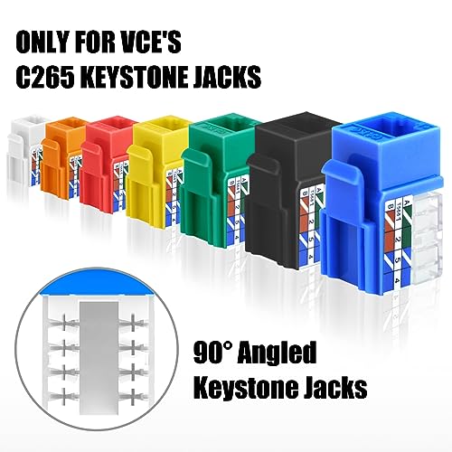 VCELINK Speed Termination Tool for VCE 90-Degree Keystone Jacks Punch Down Network Tool Kit with 20-Pack CAT6 Keystone Jacks UL-Listed Blue, 25-Pack RJ45 Connectors, 1-Pack Mini Wire Stripper - Image 4