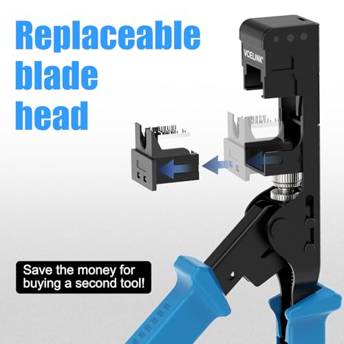 VCELINK Speed Termination Tool for VCE 90-Degree Keystone Jacks Punch Down Network Tool Kit with 20-Pack CAT6 Keystone Jacks UL-Listed Blue, 25-Pack RJ45 Connectors, 1-Pack Mini Wire Stripper - Image 5
