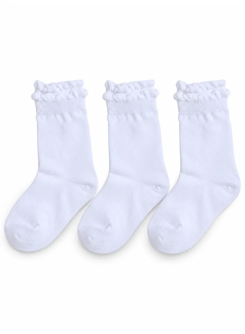 Al Ibrah Girls White Ruffle Cuff Crew Socks - Soft Cotton Blend 3 Pack