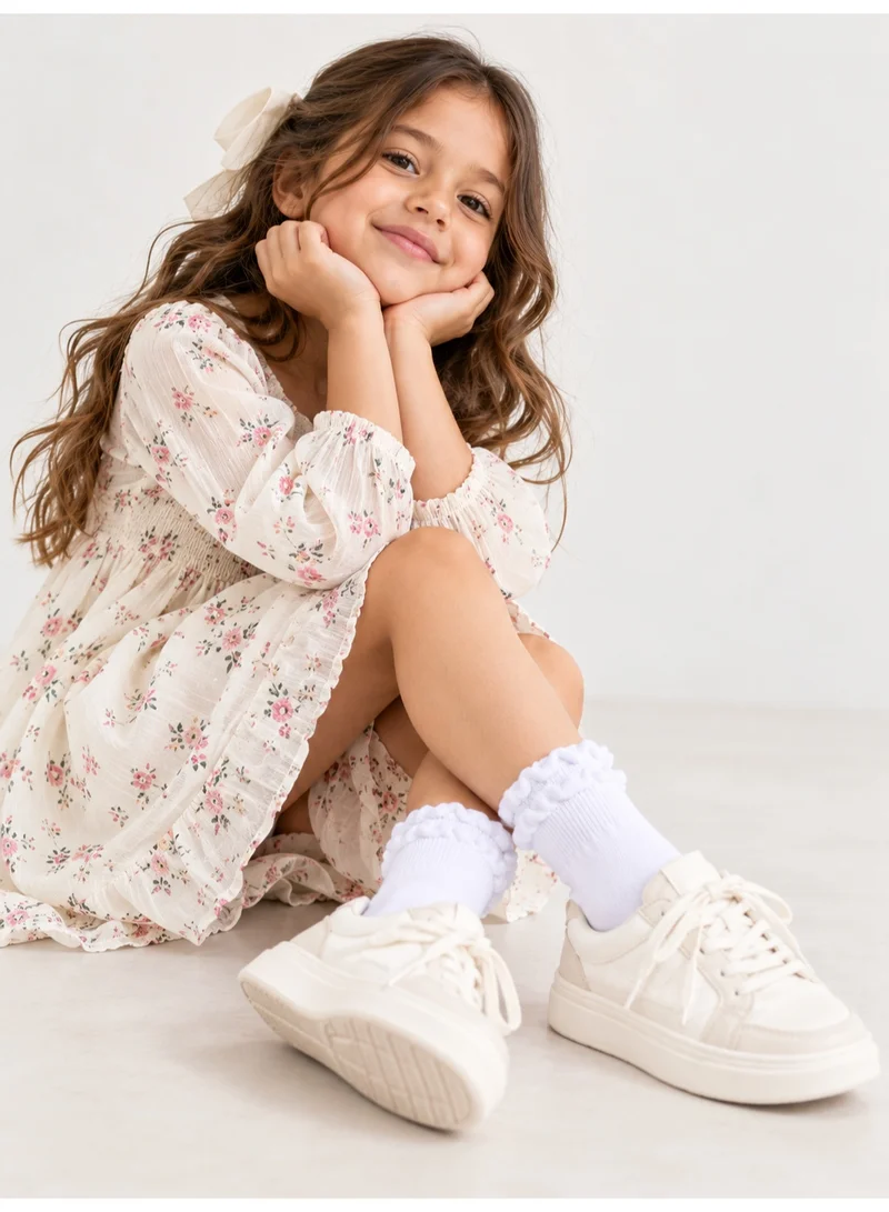 Al Ibrah Girls White Ruffle Cuff Crew Socks - Soft Cotton Blend 3 Pack