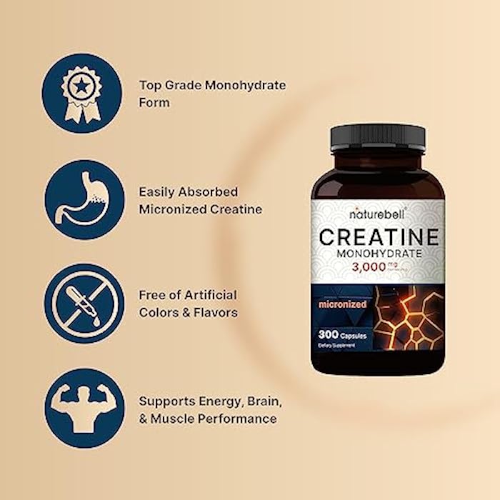 NatureBell Creatine Monohydrate Capsules 3,000mg Per Serving, 300 Count | Micronized, Unflavored Creatine Pills | Pre-Workout & Muscle Strength Support | Easy to Swallow, Filler-Free | 50 Servings - Image 3
