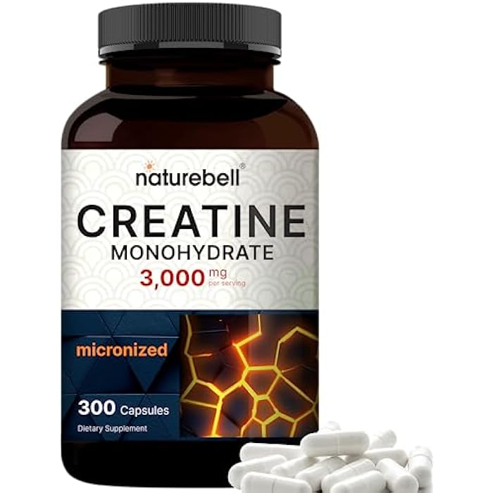 NatureBell Creatine Monohydrate Capsules 3,000mg Per Serving, 300 Count | Micronized, Unflavored Creatine Pills | Pre-Workout & Muscle Strength Support | Easy to Swallow, Filler-Free | 50 Servings - Image 1