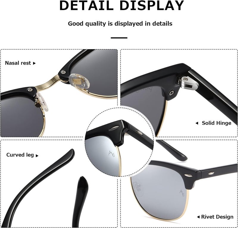 AEVOGUE Polarized Sunglasses For Women And Men Semi Rimless Frame Retro Sun Glasses AE0369 - Image 5