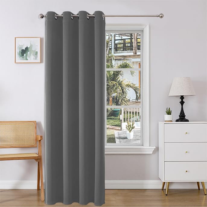 Joydeco Blackout Curtains 108 Inch Length 1 Panel Set Thermal Insulated Long Curtains& Drapes Room Darkening Grommet Curtains for Living Room Bedroom Window (Light Grey W52 x L108 Inch)