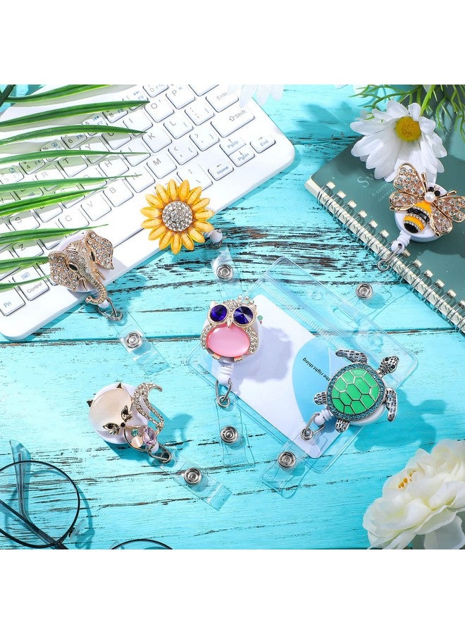 تيلينغ 10 قطع حامل شارة رضاعة قابل للسحب مع مشبك من حجر الراين على شكل فراشة عباد الشمس على شكل فراشة، بكرات شارة اسم بطاقة التمريض، حامل شارة بلينغ، بكرة شارة لمكتب المعلم (زهرة حيوانية مع مشبك أبيض) - Image 4