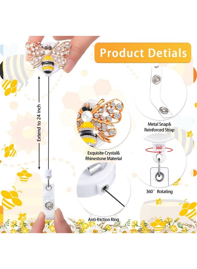 تيلينغ 10 قطع حامل شارة رضاعة قابل للسحب مع مشبك من حجر الراين على شكل فراشة عباد الشمس على شكل فراشة، بكرات شارة اسم بطاقة التمريض، حامل شارة بلينغ، بكرة شارة لمكتب المعلم (زهرة حيوانية مع مشبك أبيض) - Image 3