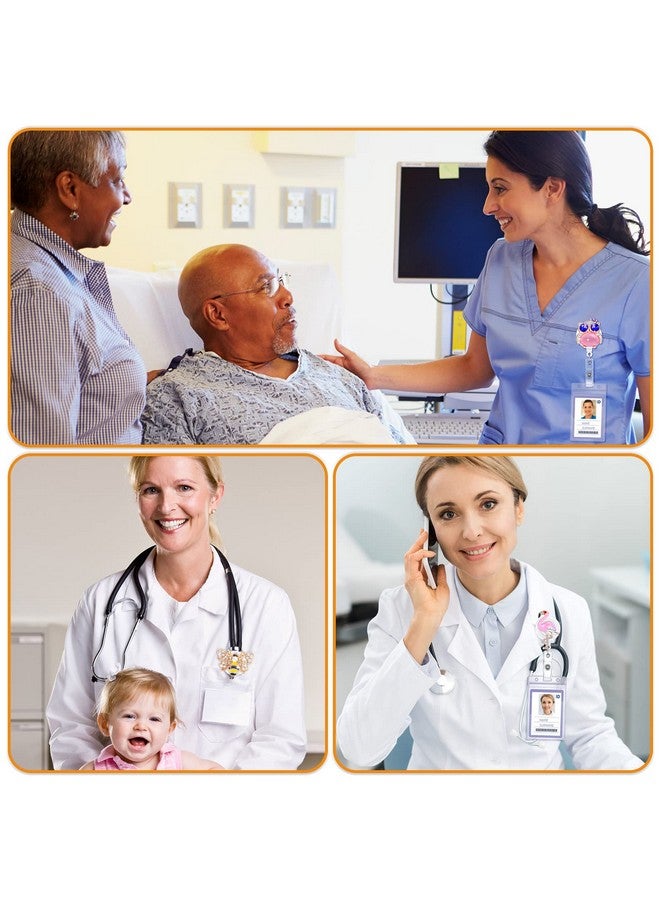 تيلينغ 10 قطع حامل شارة رضاعة قابل للسحب مع مشبك من حجر الراين على شكل فراشة عباد الشمس على شكل فراشة، بكرات شارة اسم بطاقة التمريض، حامل شارة بلينغ، بكرة شارة لمكتب المعلم (زهرة حيوانية مع مشبك أبيض) - Image 5