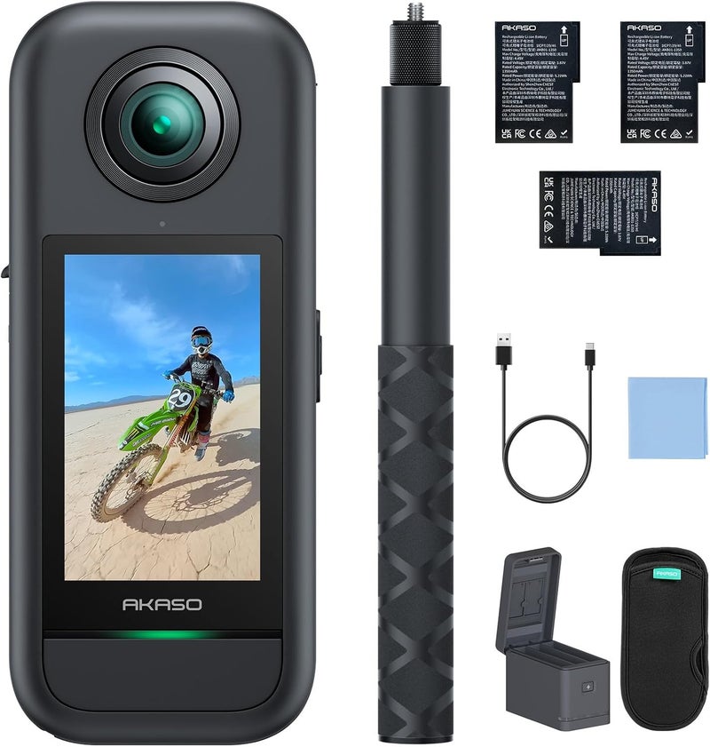 Akaso 360 Weatherproof 360° Action Camera Creator Combo- 5.7K 360 Video with 1/2" 48MP Sensors, 72MP 360 Photo, 360-SuperSmooth, Touchscreen, Invisible Selfie Stick, 360° Horizon Lock, AI Tracking - Image 1
