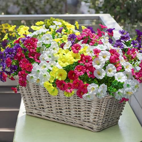 Ivydale Artificial Flowers Fake Plants for Outdoors Decoration 12 Bundles Silk Morning Glory with Eucalyptus Realistic UV Resistant Faux Flowers for Outside Planter Porch Yard Patio Garden Home Indoor Mix - Image 3
