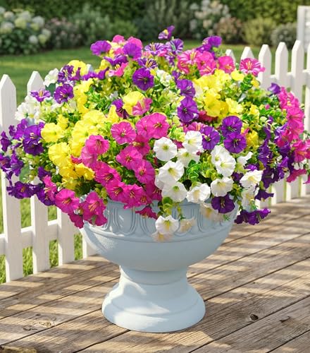 Ivydale Artificial Flowers Fake Plants for Outdoors Decoration 12 Bundles Silk Morning Glory with Eucalyptus Realistic UV Resistant Faux Flowers for Outside Planter Porch Yard Patio Garden Home Indoor Mix - Image 1