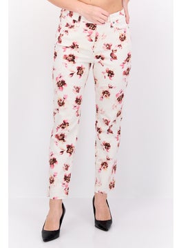 NYDJ Women Floral Pattern Stretchable Slim Pants, Cream Combo  - Image 1