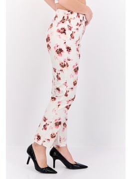 NYDJ Women Floral Pattern Stretchable Slim Pants, Cream Combo  - Image 2