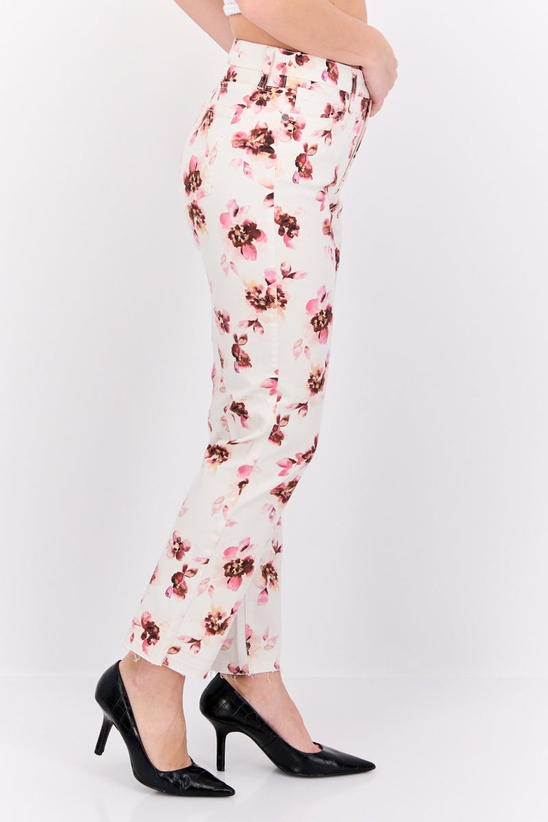 NYDJ Women Floral Pattern Stretchable Slim Pants, Cream Combo  - Image 2