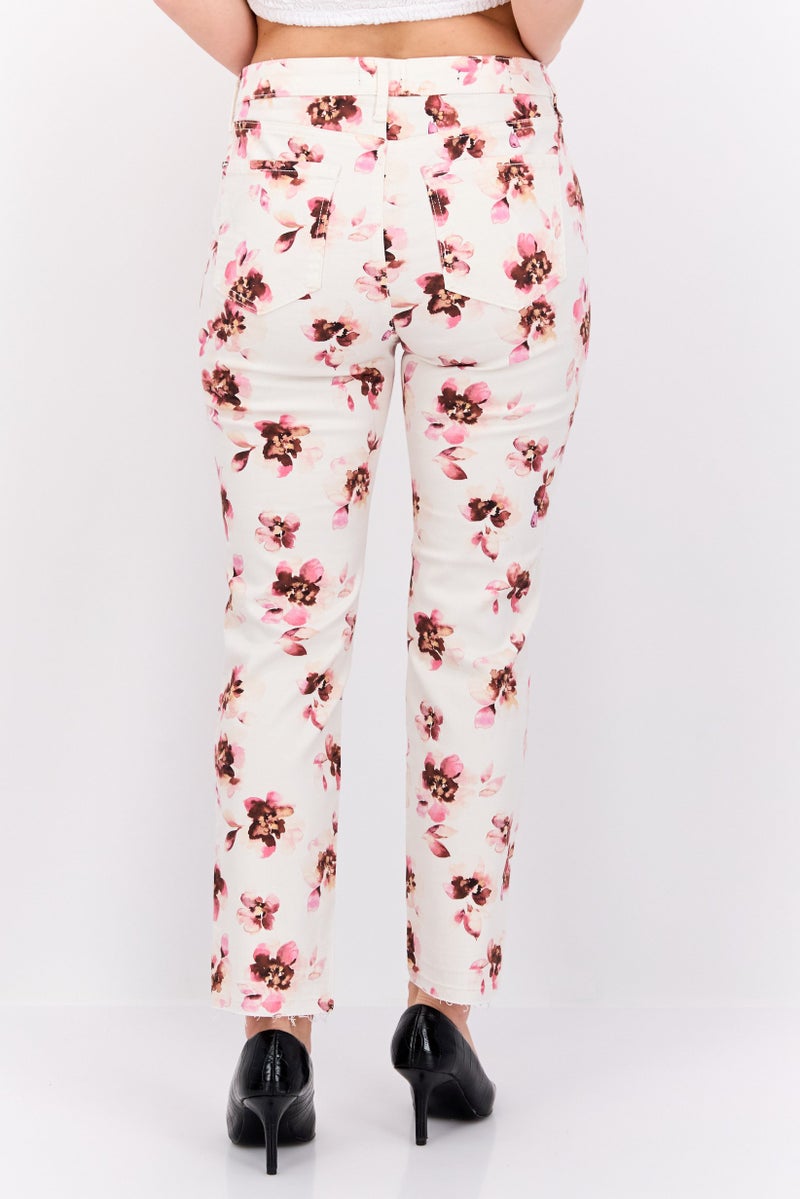 NYDJ Women Floral Pattern Stretchable Slim Pants, Cream Combo  - Image 3
