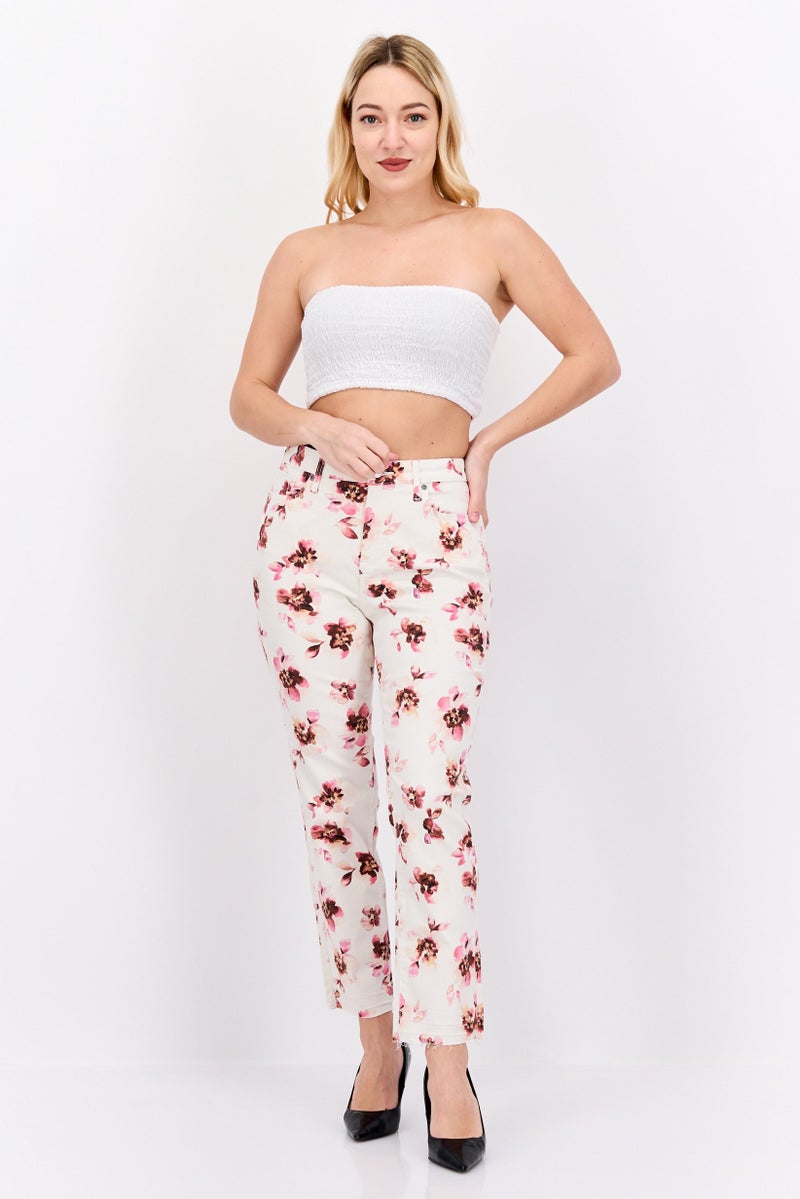 NYDJ Women Floral Pattern Stretchable Slim Pants, Cream Combo  - Image 4