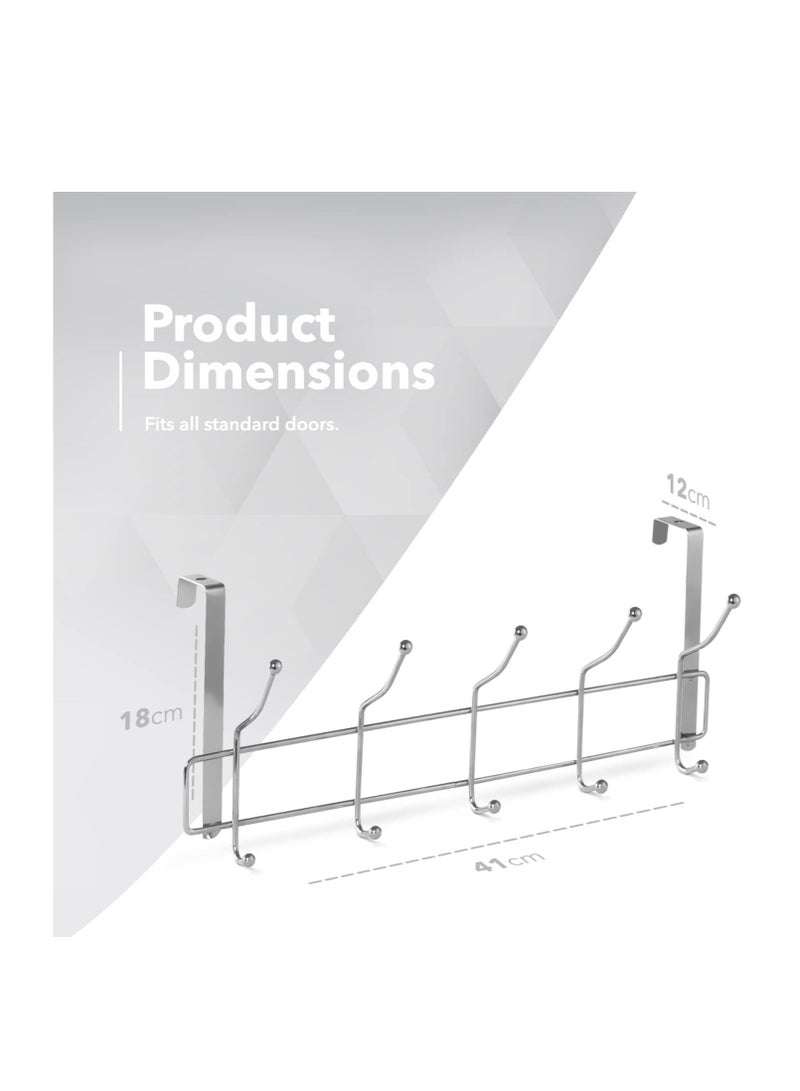 Delca Door Hooks, 10 Stainless Steel Hooks for Coats, Shirts, Towels or Any Other Accessories, Perfect Door Hook for Your Home or Office, Silver - Image 2