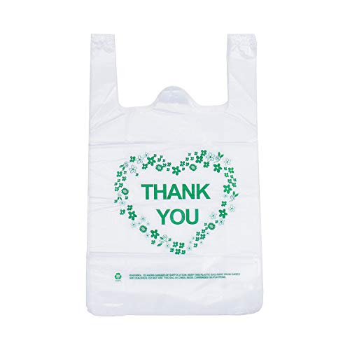 LazyMe Thank You T Shirt Bags White Plastic Grocery Bags with Handles,Standard Supermarket Size, 12 x 20 inch (50 pcs) - Image 1