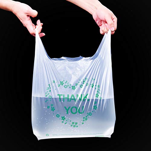 LazyMe Thank You T Shirt Bags White Plastic Grocery Bags with Handles,Standard Supermarket Size, 12 x 20 inch (50 pcs) - Image 5