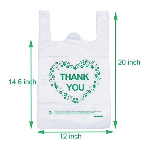 LazyMe Thank You T Shirt Bags White Plastic Grocery Bags with Handles,Standard Supermarket Size, 12 x 20 inch (50 pcs) - Image 2