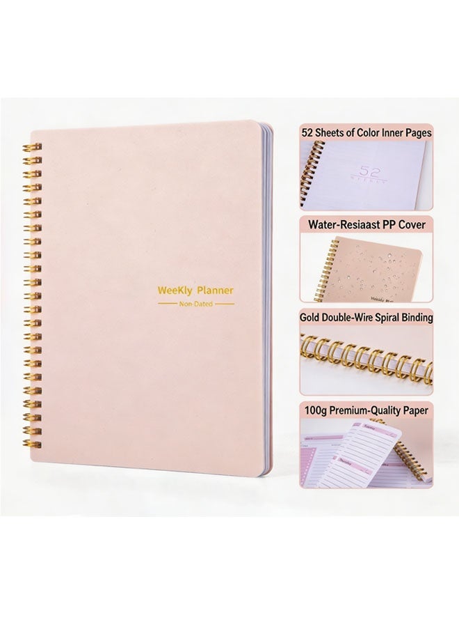 Undated Weekly Planner, A5 Personal Goals Journal Non Dated Weekly Planner to Do List Notebook with Goal Habit Tracker Organizer, Cute Undated Week Planners with Spiral Binding for Kids School Work - Image 1