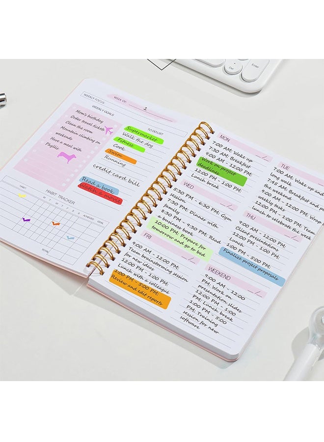 Undated Weekly Planner, A5 Personal Goals Journal Non Dated Weekly Planner to Do List Notebook with Goal Habit Tracker Organizer, Cute Undated Week Planners with Spiral Binding for Kids School Work - Image 3