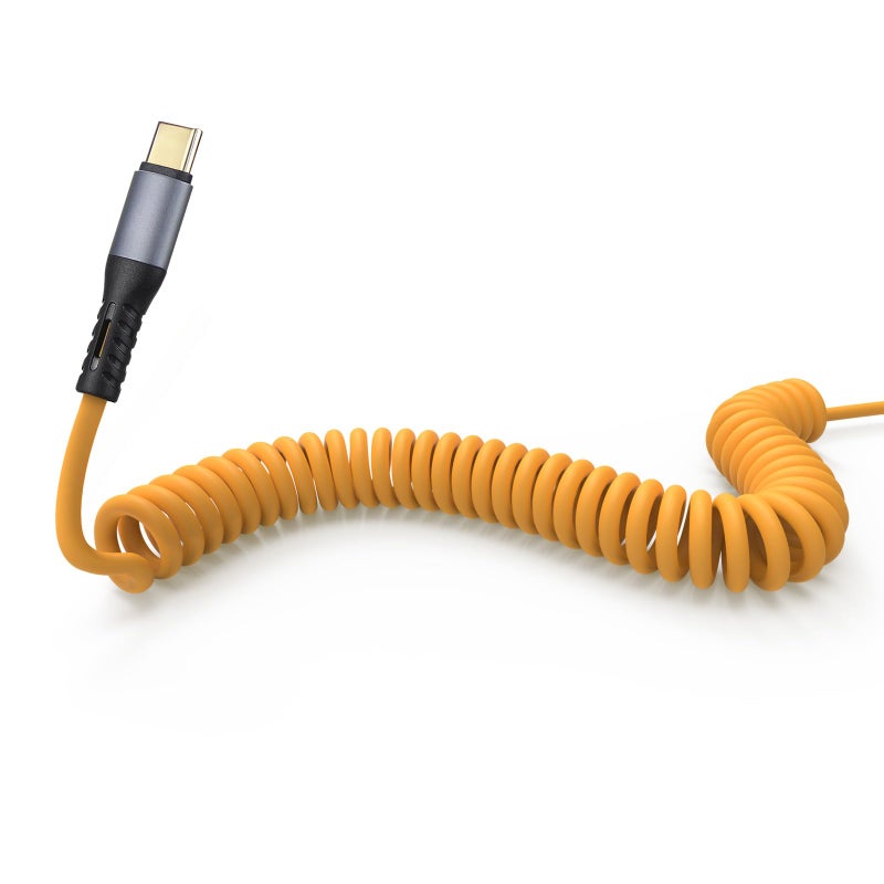 Smays كابل شاحن سيارة USB A إلى USB C، سلك شحن قابل للسحب ومجعد لـ iPhone 16 15 Pro/Max/Plus، Samsung Galaxy S25/S24/S23، Google Pixel، CarPlay، Android Auto - أصفر، 5 أقدام - Image 4
