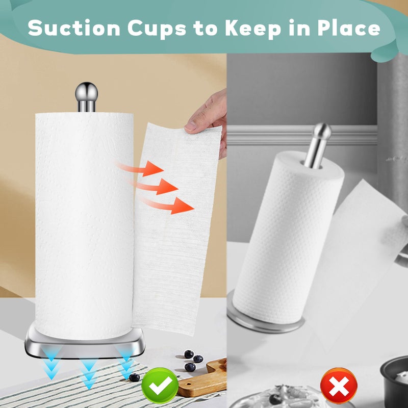 DAWNER SecureGrip Stainless Steel Paper Towel Holder Countertop, Paper Towel Stand, Dual-Weighted Suction Base for Kitchen & Bathroomâ€Œ - Image 3