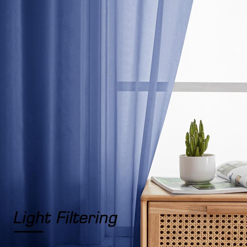 SimpleBrand Royal Blue Sheer Curtains 96 Inches Long 2 Panels, Light Filtering Rod Pocket Solid Color Window Sheer Curtain Panels, Elegant Curtains & Drapes for Living Room, Bedroom, 42" W x 96" L - Image 3