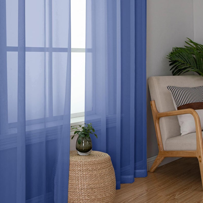 SimpleBrand Royal Blue Sheer Curtains 96 Inches Long 2 Panels, Light Filtering Rod Pocket Solid Color Window Sheer Curtain Panels, Elegant Curtains & Drapes for Living Room, Bedroom, 42" W x 96" L - Image 5
