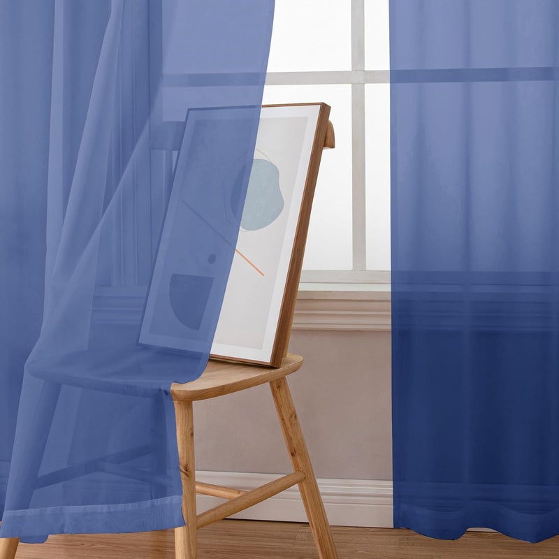 SimpleBrand Royal Blue Sheer Curtains 96 Inches Long 2 Panels, Light Filtering Rod Pocket Solid Color Window Sheer Curtain Panels, Elegant Curtains & Drapes for Living Room, Bedroom, 42" W x 96" L - Image 4