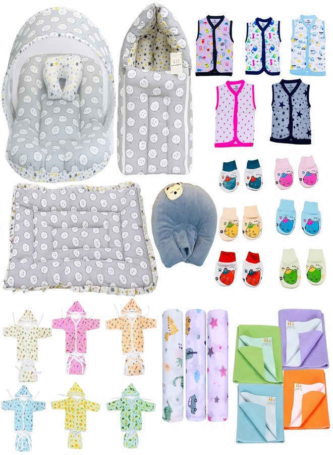 Infantbond Baby All Season Use Hospital Essential Combo for New Born | Gift Pack | Baby Products | Maternity Essentials | Bedding Set (60 Items)(0-6 Months) (Grey Ship) - Image 1